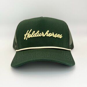 Dirty Word Trucker Hat “HOLDURHORSES” Mesh Back Cap - Green - $35 MSRP
